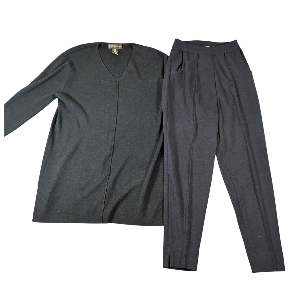 Classiques‎ Entier Black Merino Wool V-Neck Sweater Pants Set M Top and Petite S